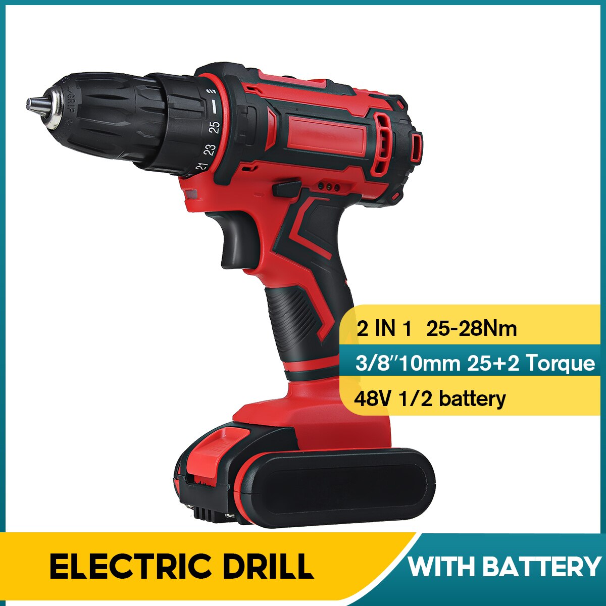 48V 3 in 1 Cordless Impact Electric Drill Hammer Screwdriver 25+3 Turque Power Driver Tools Set with Battery Drill Accessories