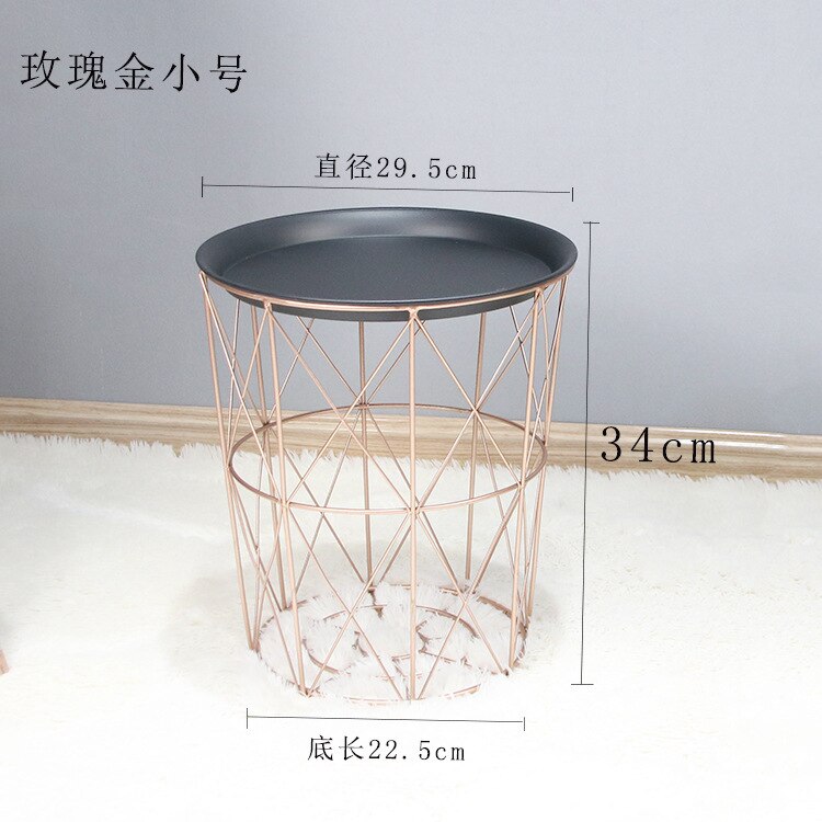 Nordic modern gold Iron wire metal storage basket side table black: Rose Gold Small