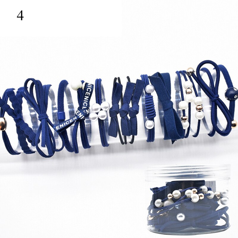 12Ps/Set Elastic Hair Bands For Hair Tie Blue Pink Women Girls Korean Flower Pearl Hair Bands Ponytail Holder Hair Accessories: 4