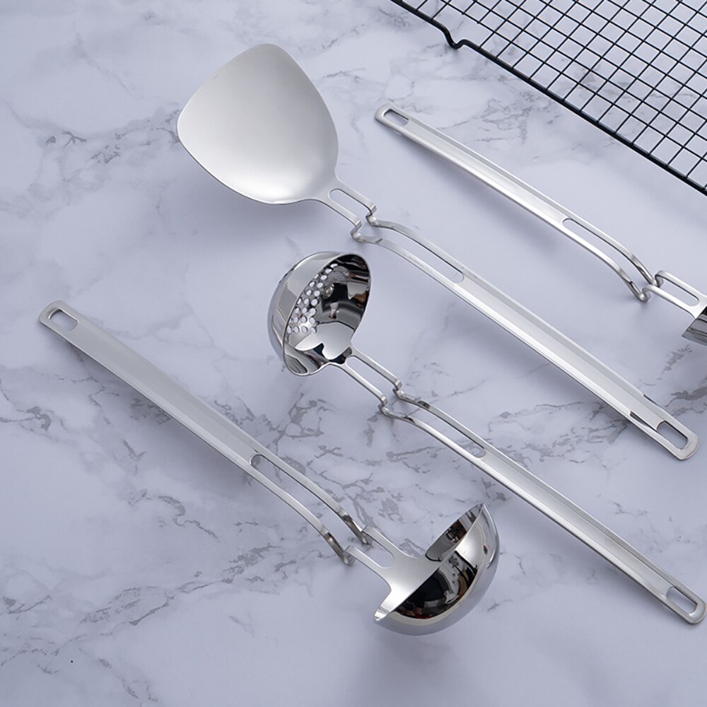 Stainless Steel Wall Spoon Spoon Sub-Long Handle Pot Ladel Spoon Drain Spoon Long-Handled Soup Ladle Leakage