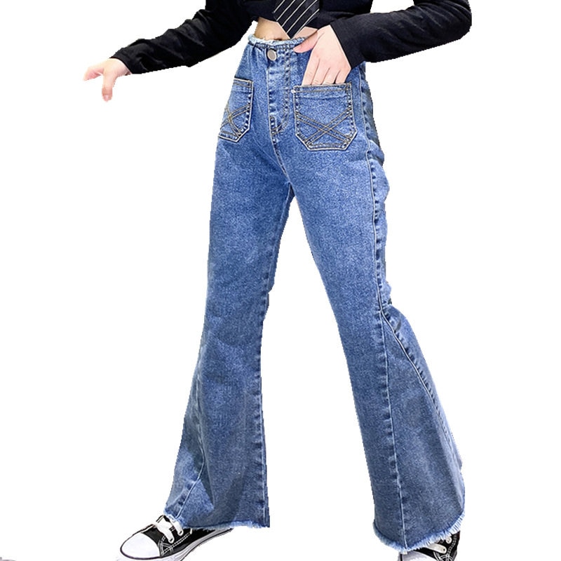 Jeans Vintage Fille Déchiré - Coupe Flare élastique Pour Enfants 1 à 13 Ans - Dénim Confortable - 3