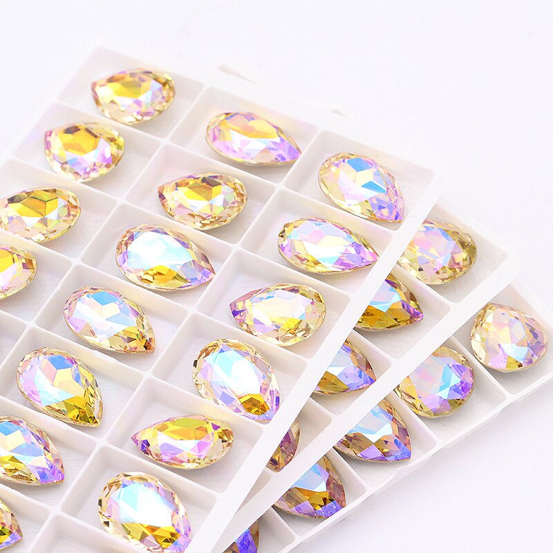 Tåreform skinnende rhinsten gør-det-selv-håndværk krystal til kjoler tøjtasker farverig pointback lim på sten rhinsten: Paradis skinne / 13 x 18mm 10 stk