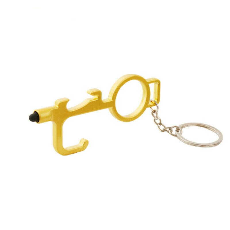 Keyring No Touch Public Door Opener Anti-Contact Keychain Artifact Beer Button Pusher Lifter Ring Hook Key Chain Keyfob Tools: Gold