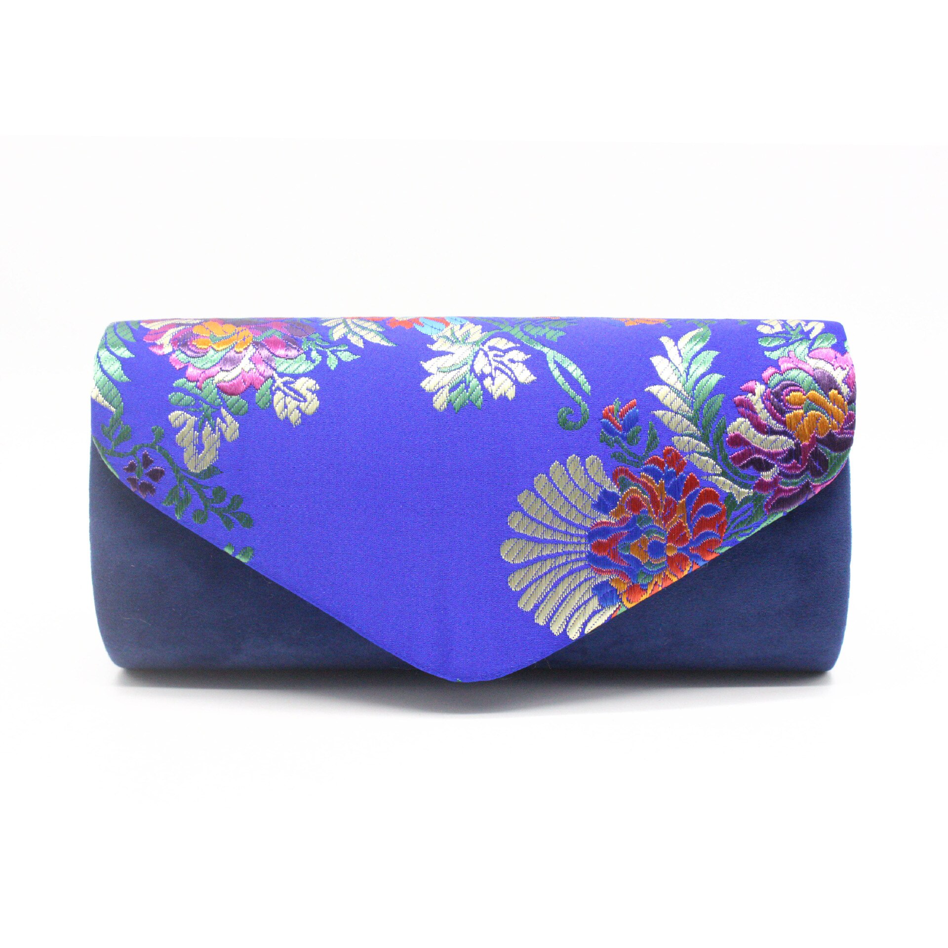 Vintage Geel Koppelingen Purse En Handtassen Suede Geborduurde Bloemen Schoudertas Luxe Handtas Vrouwen Tas bruiloft Avond Portemonnee: blue