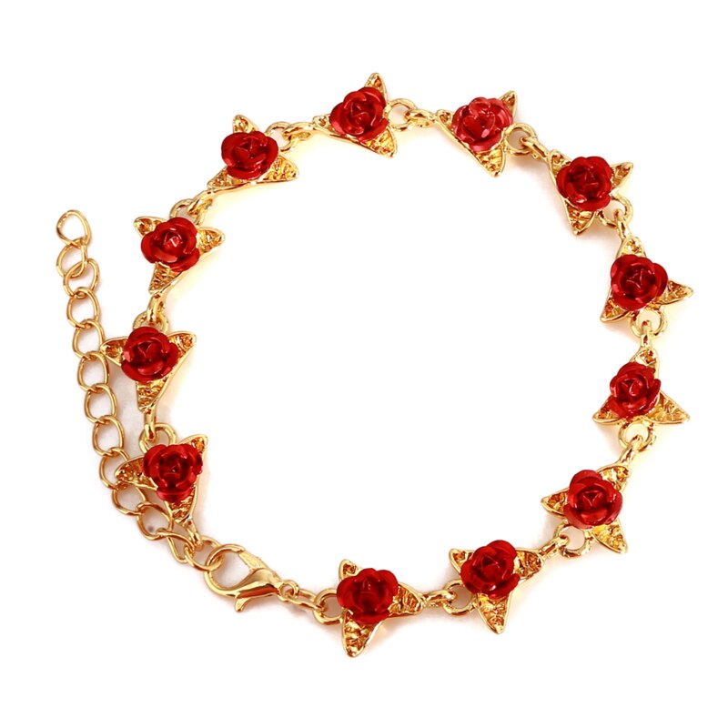 Romantic Rose Flower Bracelet Party Bridesmaid Charming Jewelry Mother's Day For Women Girls: Gold