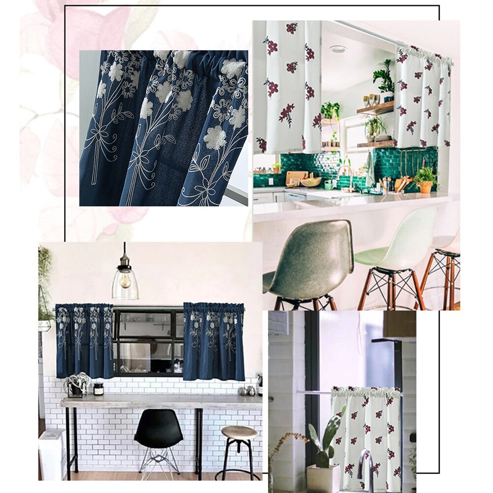 Solid Color Flower Pattern Kitchen Short Curtain Valance Drape Window Home Decor Short Kitchen Window Curtain Valance Home Decor