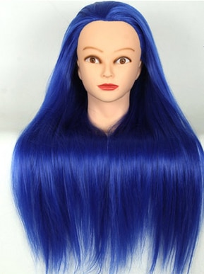 20" Blue Hair Mannequin Head For Wigs With Stand Female Wig Hairdress Doll Cosmetology Training Hairdressers Hair Model