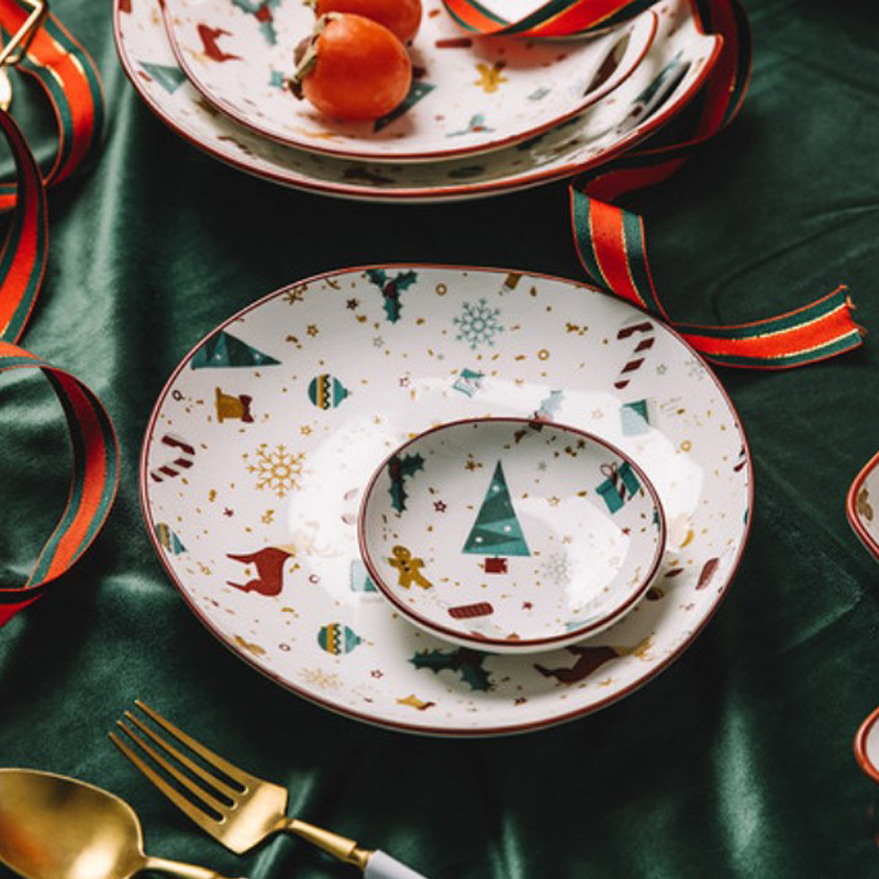 Salad Plate Noel Ceramic Cartoon Cute Christmas Gingerbread Man Shape Dessert Dinner Table Must-Have Suitable
