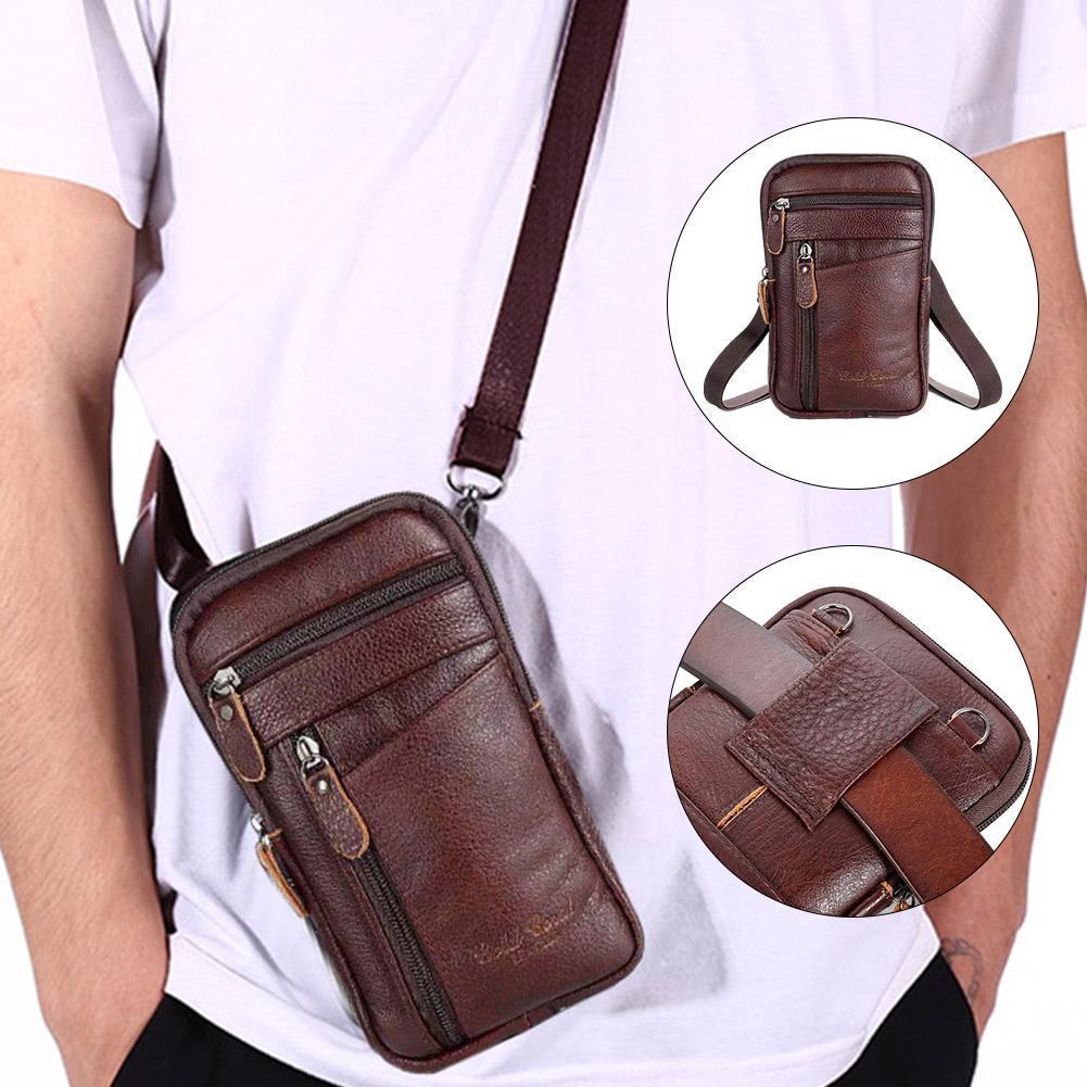 1Pc Multifunctionele Toevallige Mannen Lederen Telefoon Zakje Riem Mode Tas Crossbody Schouder Taille Mode Portemonnee Rits Pack anti-T S9N1