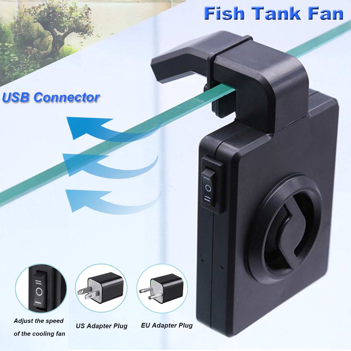 Draagbare, waterdichte usb-oplaadkoeler met lage ruis, clip voor waterkoeling, mini-kunststof, op te hangen aan aquarium, aquarium