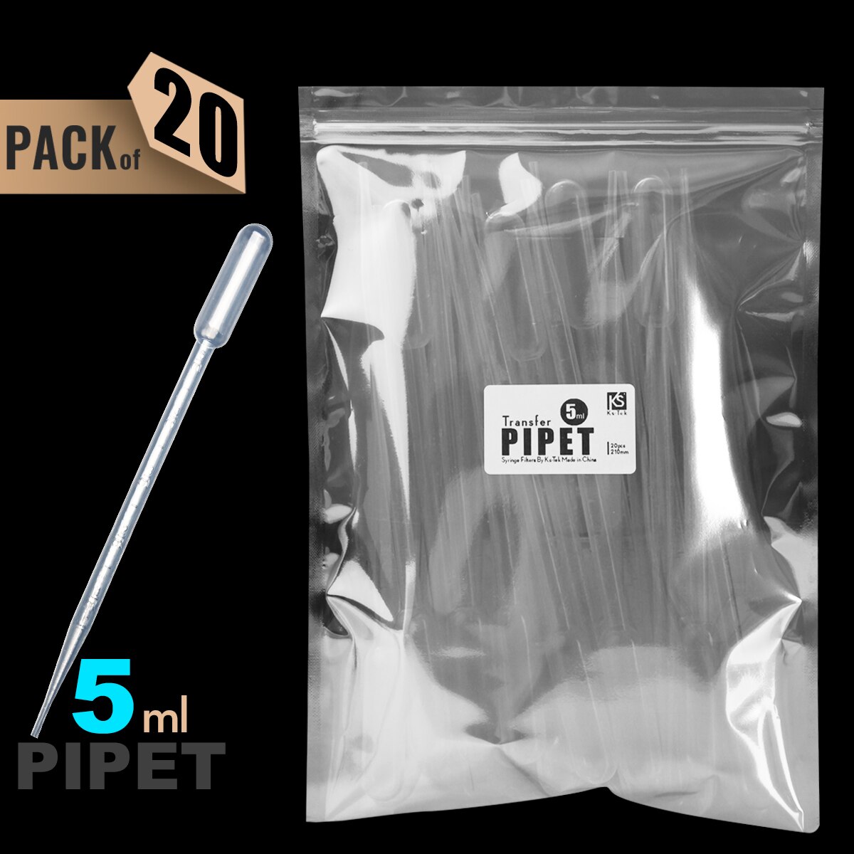 1/2/3/5ml pipette dråber, pap sugerør pipette dråber med skala multi-dropper 50 stk af ks-tek: 5ml 20 stk