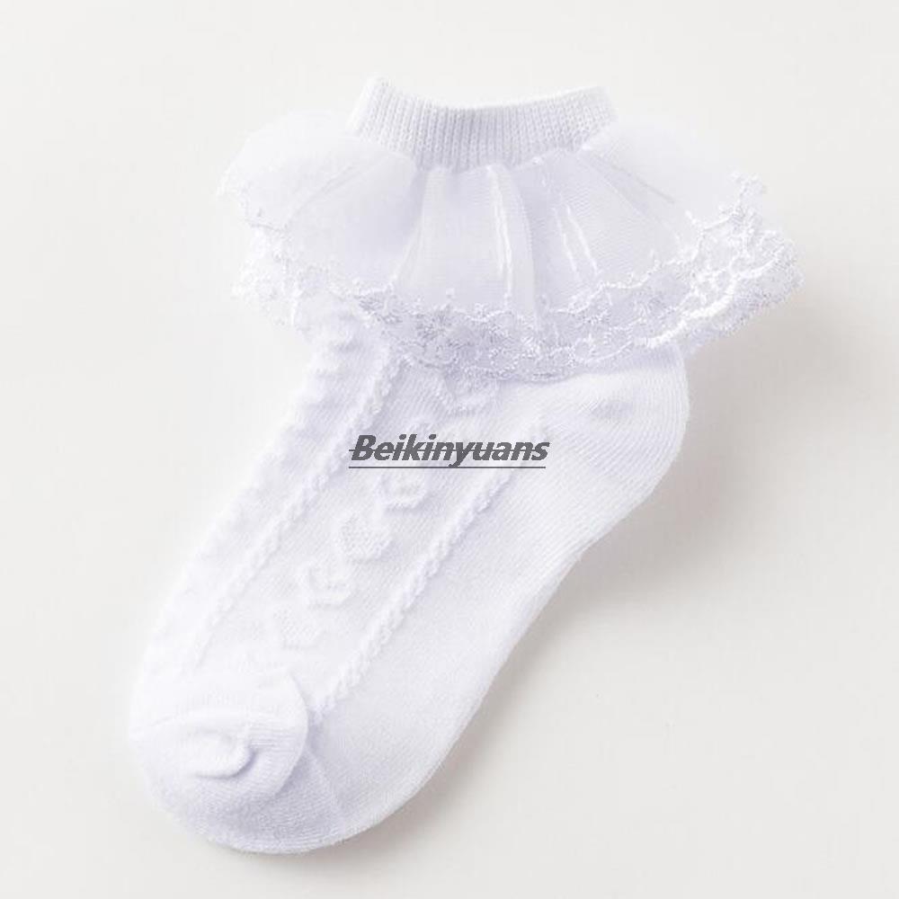 Children's lace socks, white lace dance, baby socks, primary school socks, spring and autumn cotton socks, girls socks, girls: white R5 / 10 to 16
