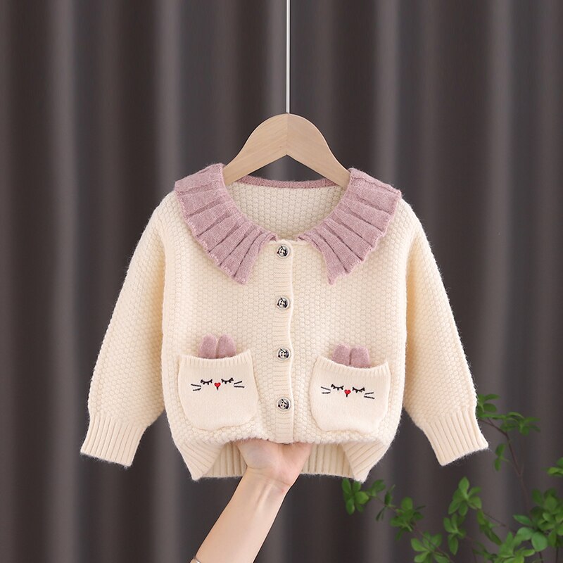 Children Girl baby sweater spring autumn baby Korean coat baby knit jacket kids girls cloth knitted cardigan sweaters: beige / 9M