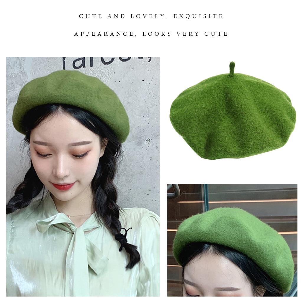 Women Girl Beret French Artist Warm Wool Winter Beanie Hat Cap Vintage Plain Beret Hats Solid Color Lady Winter Caps