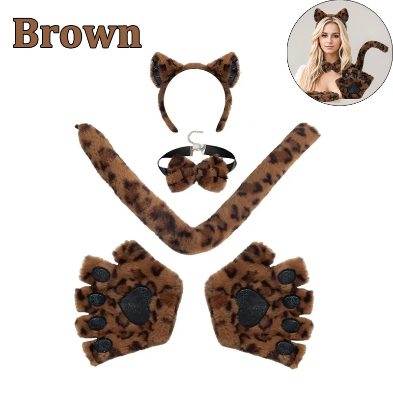 Neue handgemachte Halloween Stirnband Sets Cosplay Zubehör Katze Klaue Handschuhe Ohr Stirnband Maskerade Party Foto Requisiten: Brown