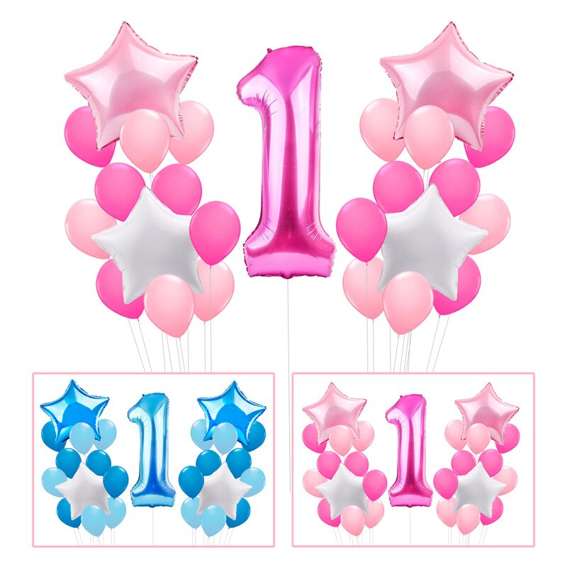 25Pcs/set Blue Number Foil Latex Balloons for Kids Birthday Party Decoration 1st One Year Birthday Boy Decor Baby Shower Balloon