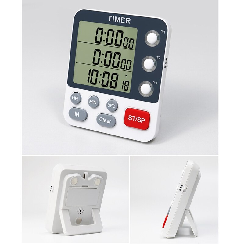 Digital Dual Kitchen Timer 3 Channels Count UP/Down Timer Cooking Timer Stopwatch Large Display Adjustable Volume B85C