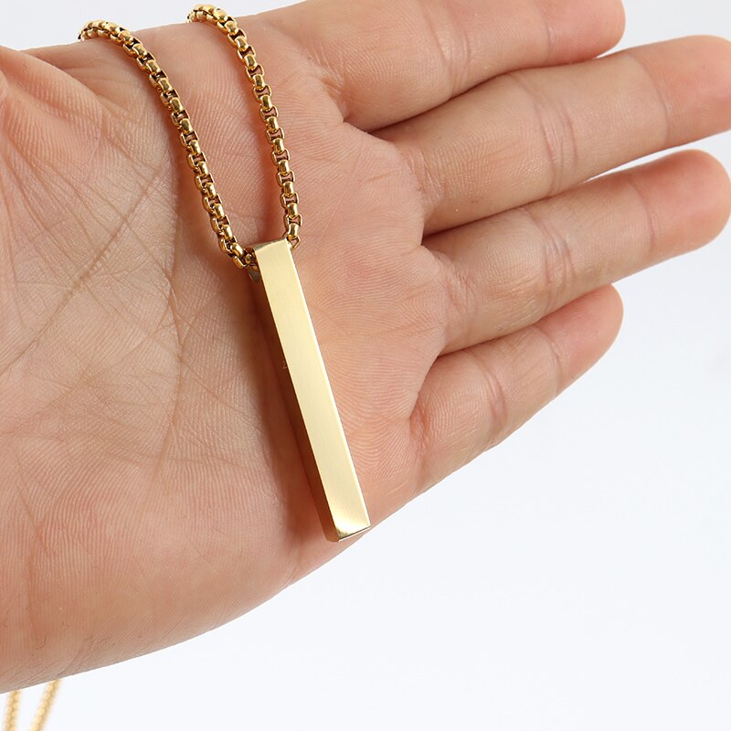 Collar con colgante de barra para hombre, cadena de acero inoxidable, Oro Negro, de joyería
