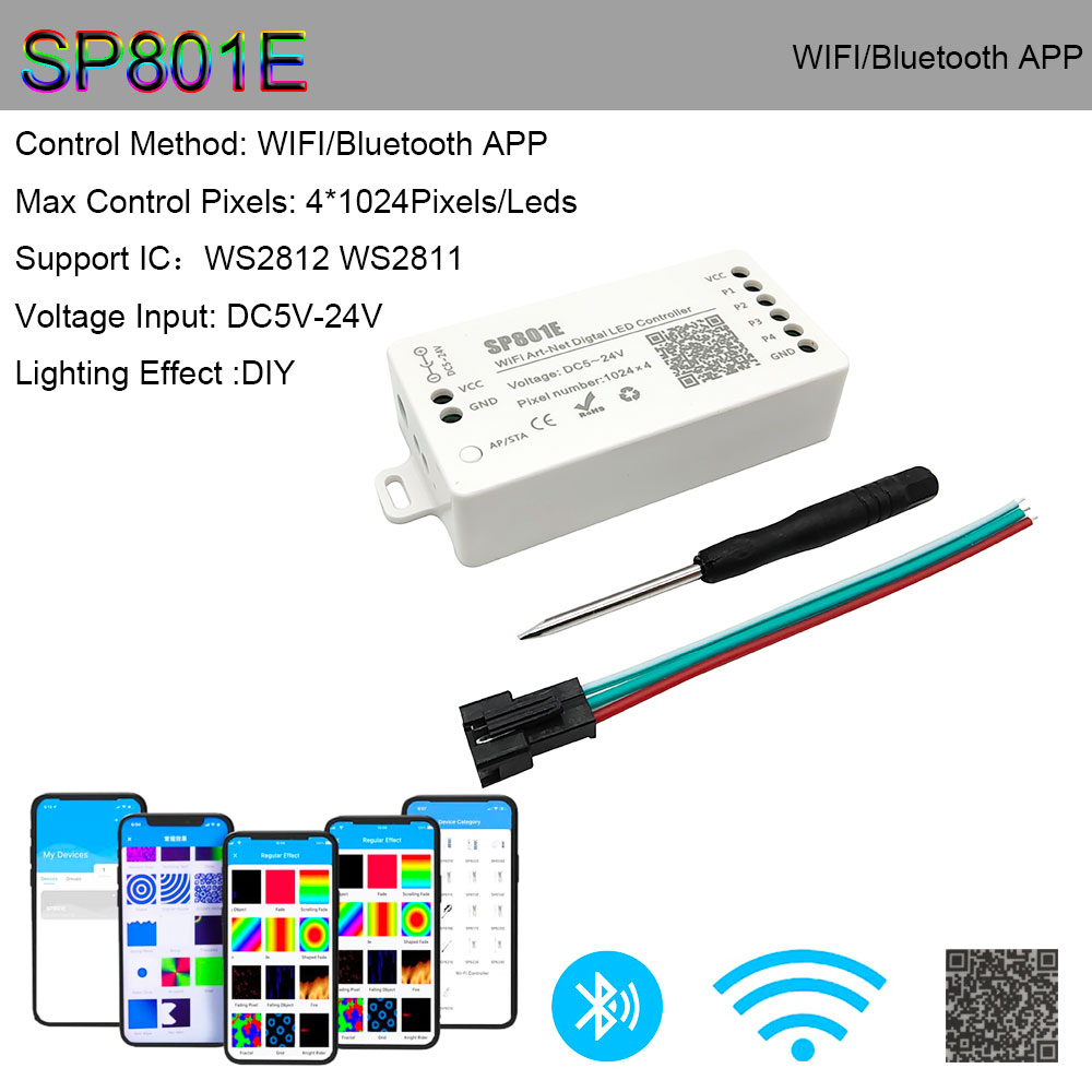 Ws2811 ws2812b controlador bluetooth/wifi/música ws2812 inteligente rgb led pixels controlador de tira sp107e sp108e sp110e t1000s DC5-24V: YELLOW