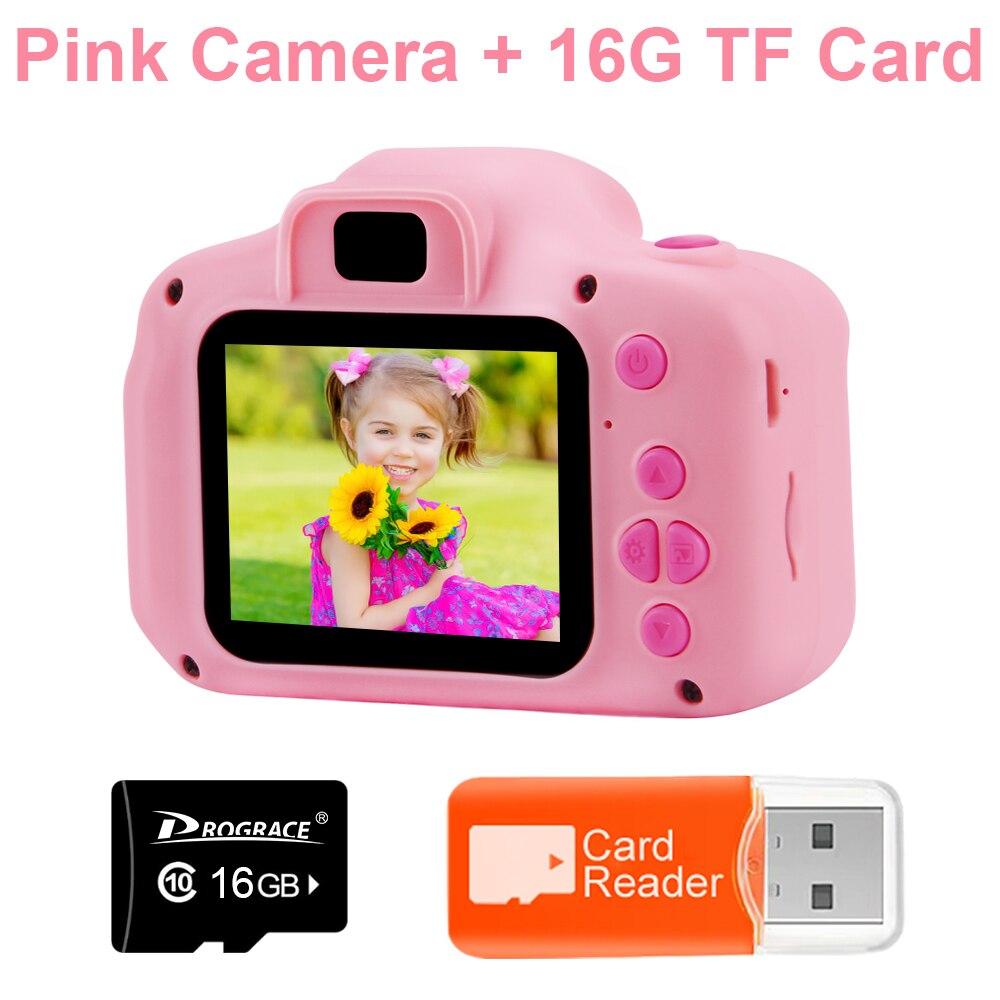 Crianças crianças brinquedo câmera mini câmera digital câmera de vídeo da foto da câmera das crianças da menina brinquedo camcorder presente aniversário para o menino menina: 16G Card Pink Camera