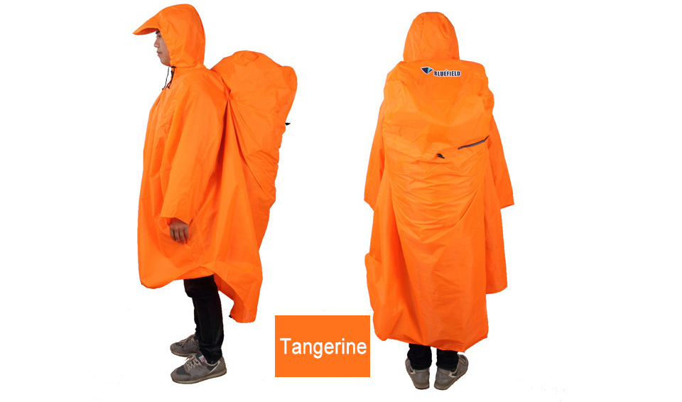Housse de sac à dos une pièce, imperméable Poncho Cape de pluie en plein air randonnée Camping vestes imperméables unisexe: Tangerine.