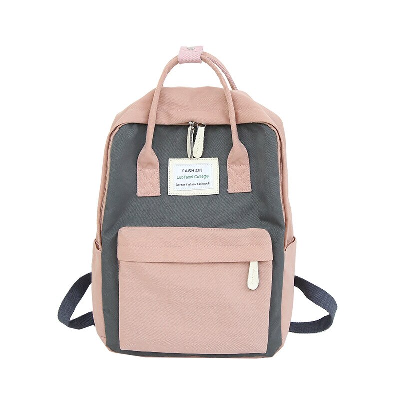 Kvinder lærred rygsække slik farve vandtæt skoletasker til teenagere piger store søde laptop rygsæk patchwork kawaii rygsæk: Sort lyserød