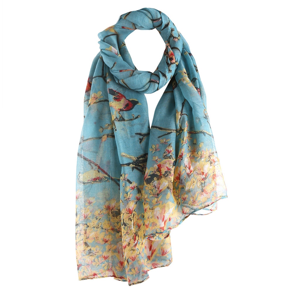 Ladies Scarf Floral Bird Printed Women Long Scarf And Shawl Female Hijab Bufanda Mujer#H15