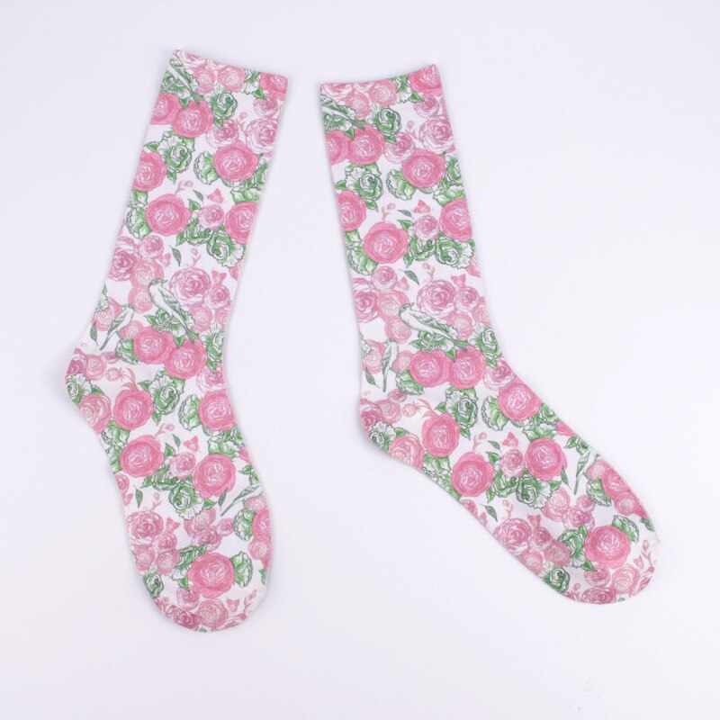 Frauen Garten Blumen- Mittlere Waden Socken retro Blume Druck Baumwolle Socken Atmungsaktiv Weich Stilvolle Sox 3 Paar einstellen