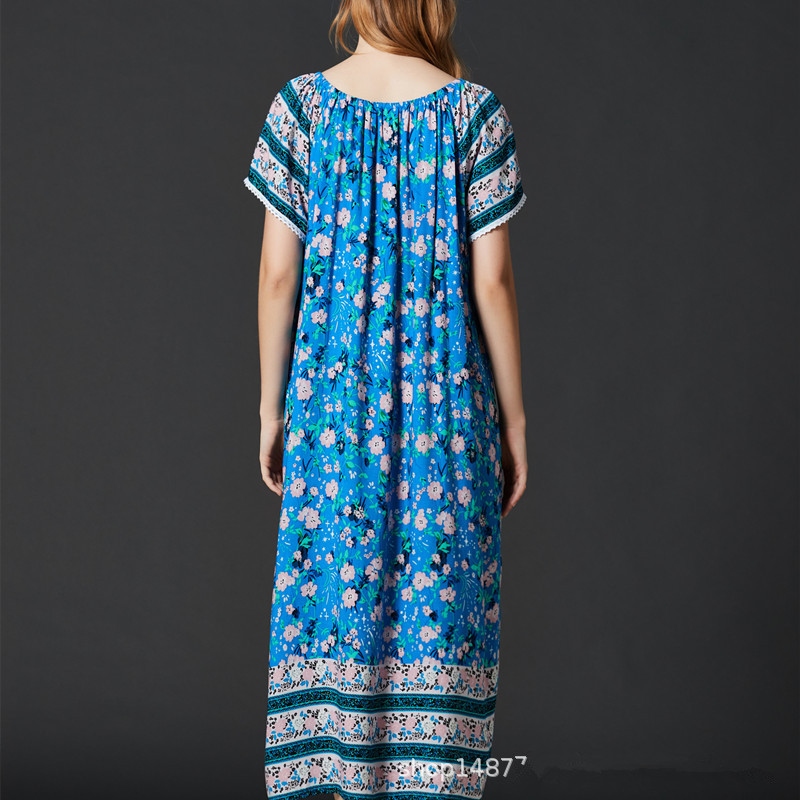 Nacht Jurk Vrouwen Plus Vet Size Katoen Nachthemd Casual Zomer Lange Jurk Losse Vrouwelijke Nachtkleding Print Korte Mouw Nachtjapon