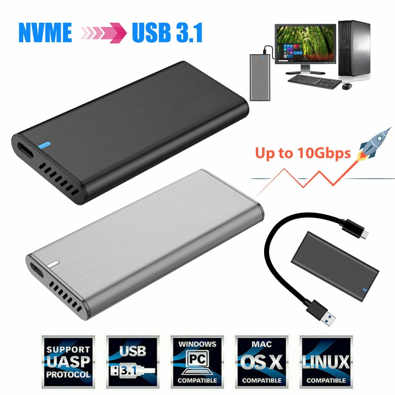 Boîtier M.2 vers USB Type C 3.1 pour SSD, adaptateur de clé, boîtier externe NVME PCIe