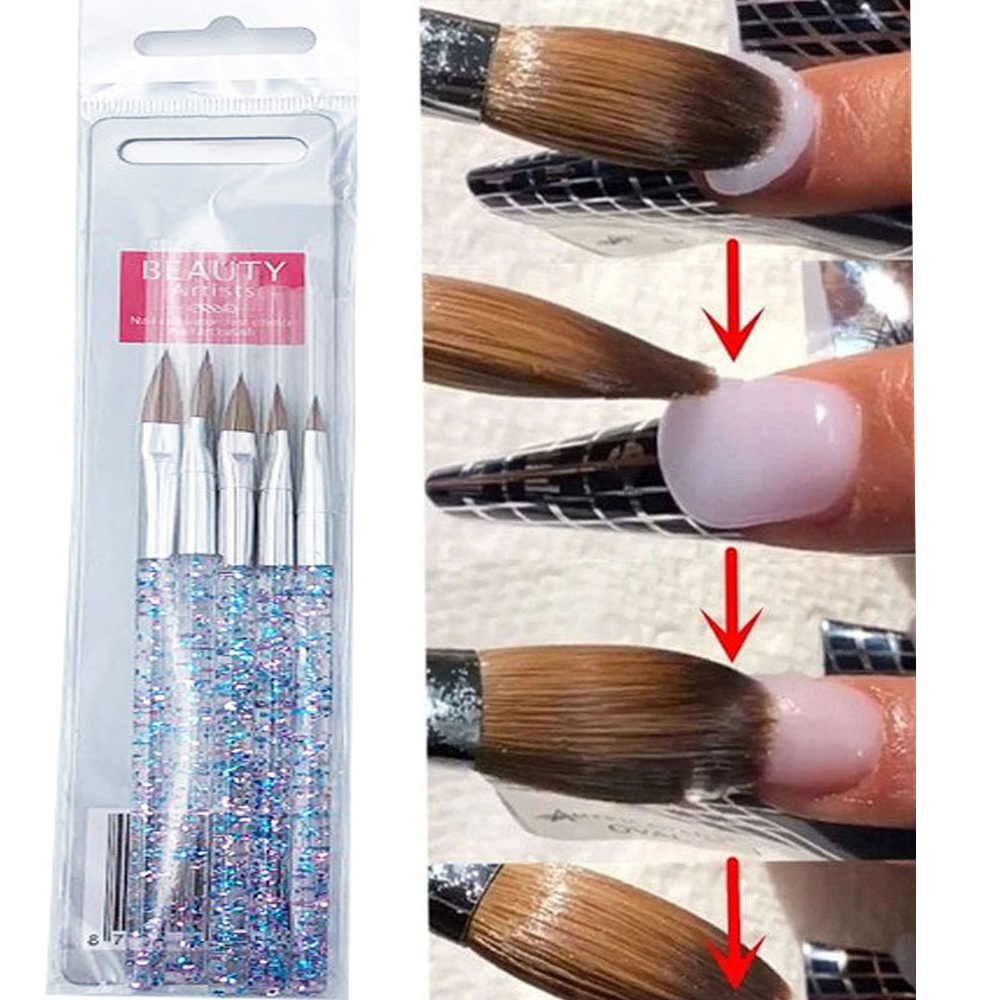 1 cepillo de uñas degradado suave, pintura de dibujo negro plateado, cepillo ombré de pelo de nailon, cepillo de uñas de Gel UV degradado DIY: Castaño