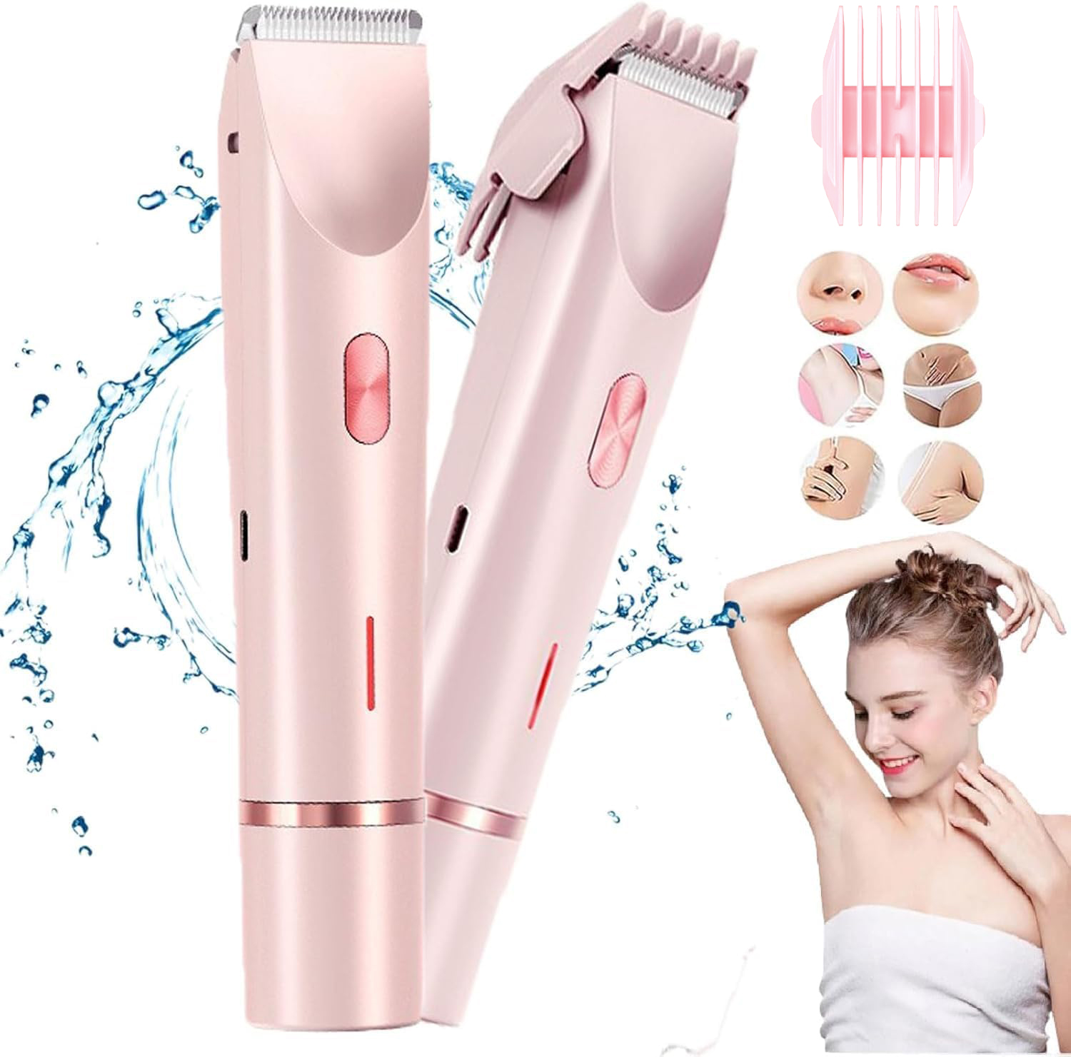 2-in-1 elektrisch scheerapparaat voor dames met dubbele kop, elektrische tondeuse voor dames, elektrische trimmer voor dames, ideaal nieuwjaarscadeau: Roze