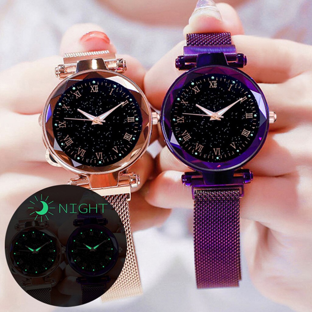 Vrouwen Horloges Armband Sky Starry Dial Quartz Horloge Netto Met Magnetische Gesp Dames Horloge Casual Horloges Klok