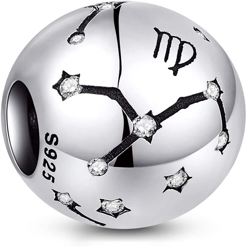 Codemonkey original sterling silber 925 sternbild-zodiak-rundperlen 12 passend für original 3mm armbandanhänger, cmc 1218: Jungfrau -6
