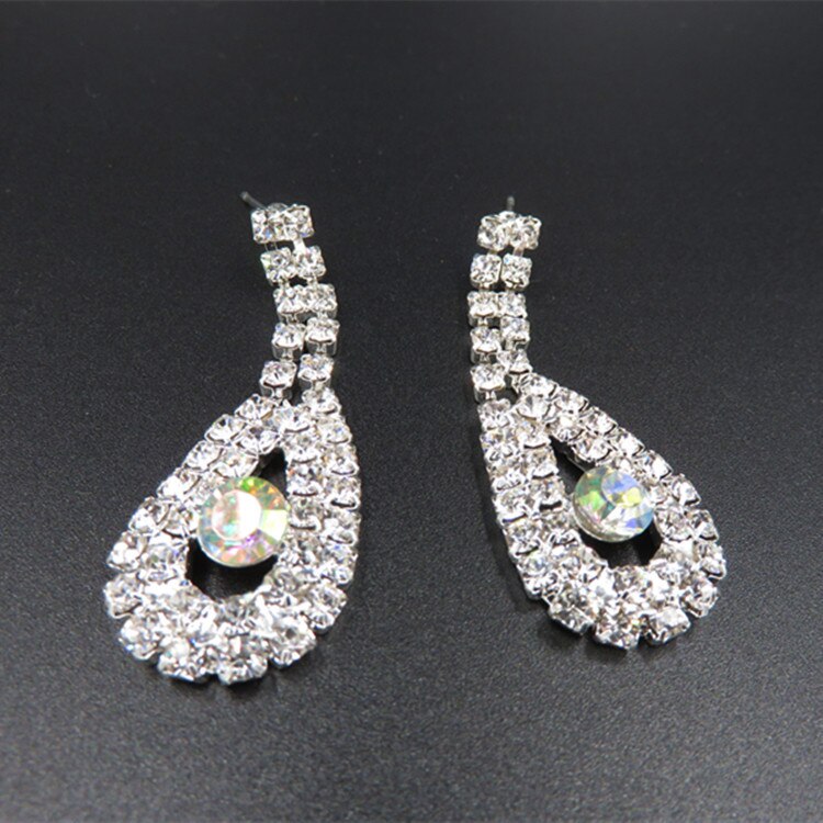 Trendy Female White Crystal Jewelry Set Charm Silver Color Dangle Earring For Women Dainty Round Zircon Wedding Chain Necklace