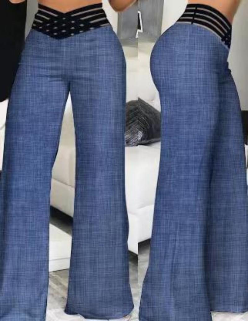 Hohe Taille Einfarbig Breite Bein Hosen Sommer schick verlieren Elegante Metall Ausgestelltes Schlauch Büro Damen Gerade Frauen Hosen: M / Braun