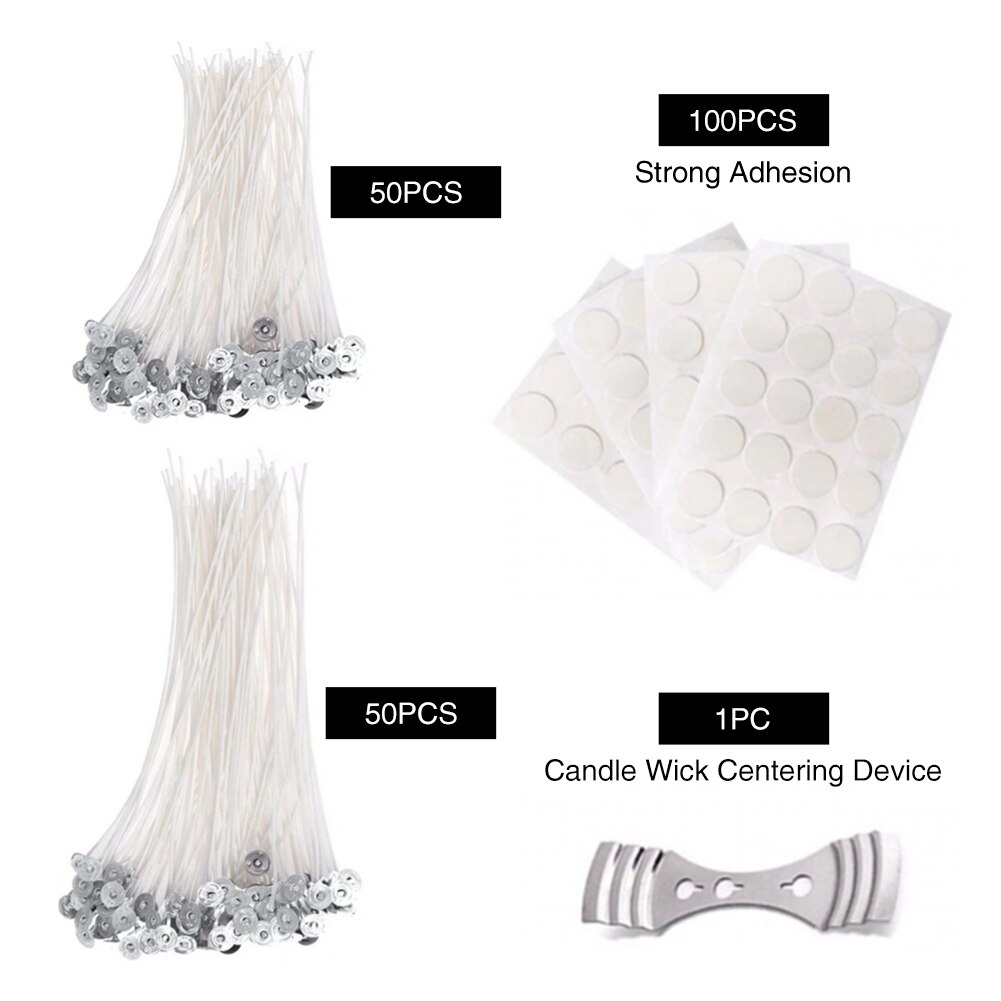 201pcs Durable Craft Tools Safe Birthday Party Cotton Blend With Stickers Holder Handemade Candle Making Kit Pre Waxed Wicks