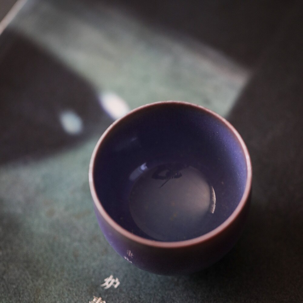70Ml Paars Glazuur Chinese Retro Handgemaakte Willekeurige Textuur Kleur Glazuur Hoge Temperatuur Firing Keramische Theekopje Porselein Theekopje