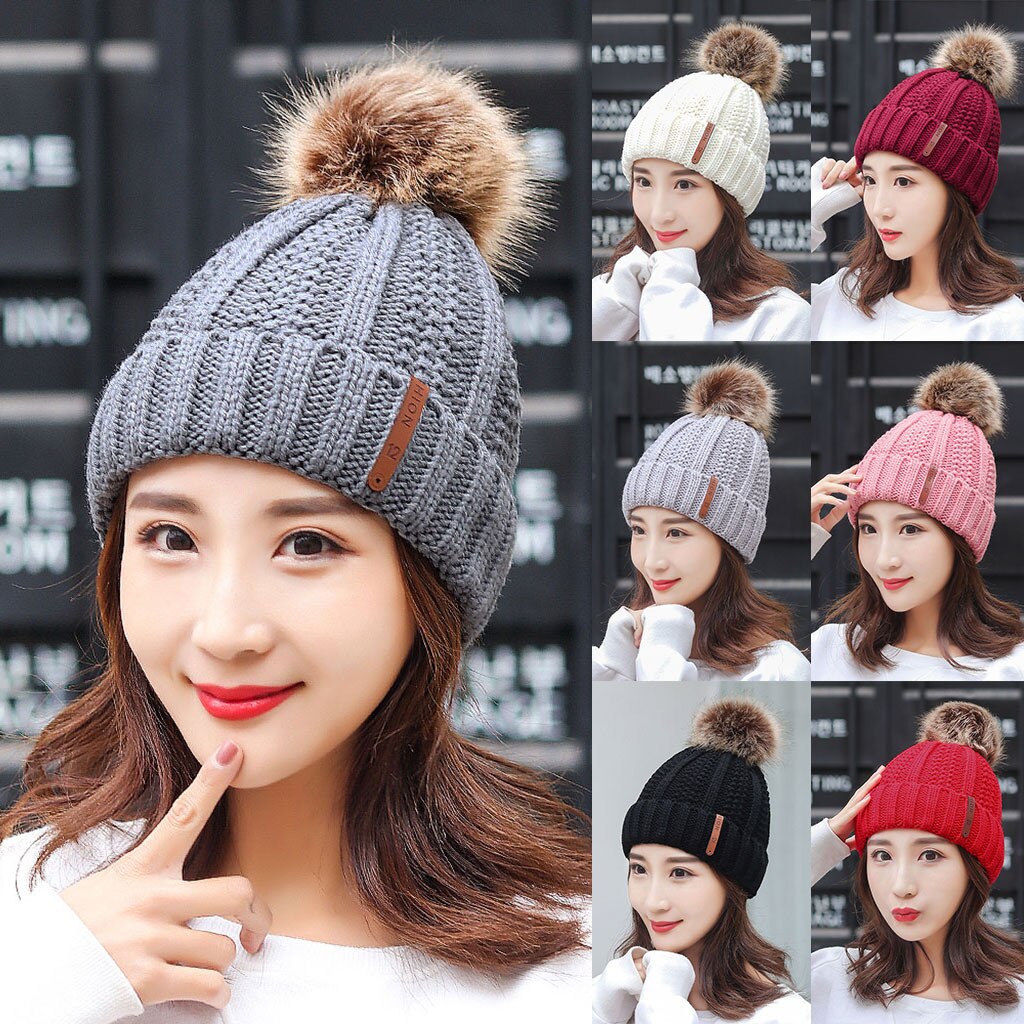 Vinterhatte til kvinder dame varme solide tykke uldhue stribestrikkede vindtætte kasketter til kvinder  z0122