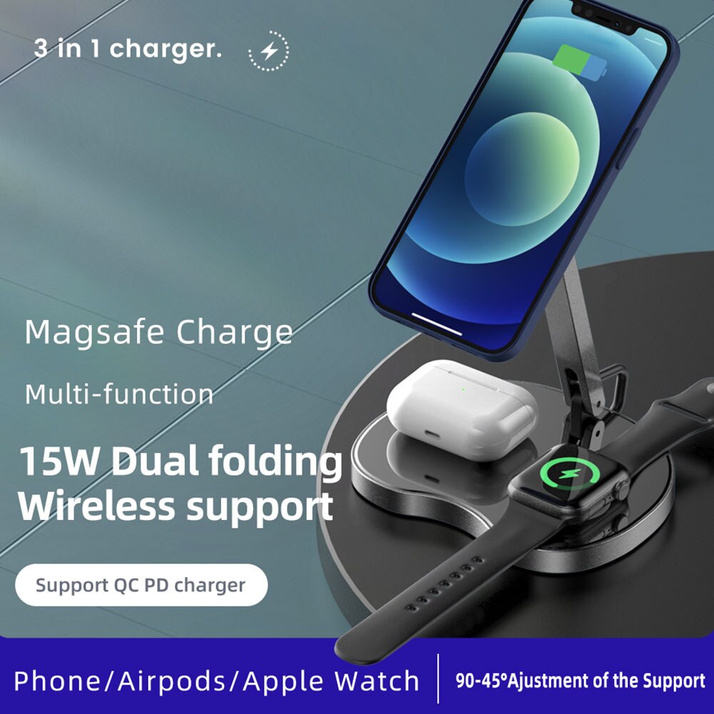 15W Qi Snel Opladen 3 In 1 Draadloze Oplader Dock Station Voor Apple Horloge 3 4 5 Voor Airpods pro Voor Iphone 12 12 Pro 11 Xr Xs