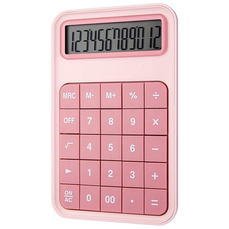 Desktop Calculator, 12 Digit Large Display Battery LCD Display Office Calculator: Pink