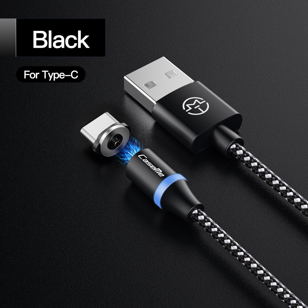 Caseme Magnetische Micro Usb Type C Kabel Voor Iphone Huawei Android Mobiele Telefoon Snel Opladen Usb Kabel Magneet Charger Draad koord: For Type C-Black