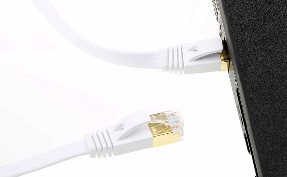 Płaski kabel sieciowy Cat7 Ethernet, ekranowany (STP) z Connectors-30cm Snagless Rj45 1ft
