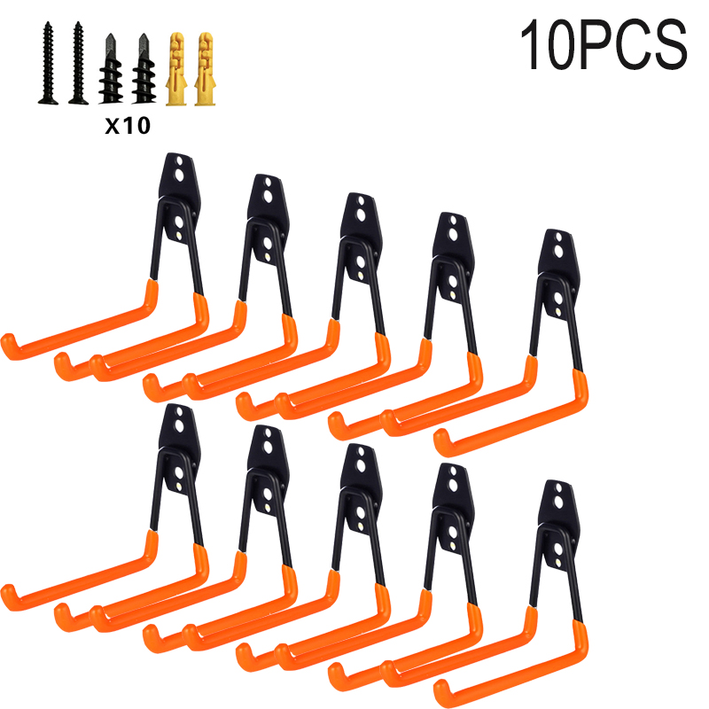 1/10PC Heavy Duty Metal Hook Garage Organizer Wall Mount Bicycle Hanger Hooks Anti-slip Storage Hook Garage Storage Tool: Dark Khaki