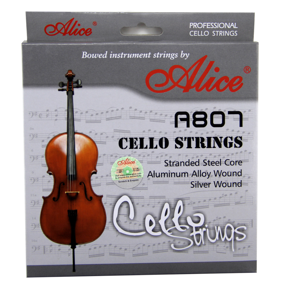 Alice A807 Cello Snaren Stranded Steel Core Aluminium Wound Zilver Wond Vernikkeld Ball-End