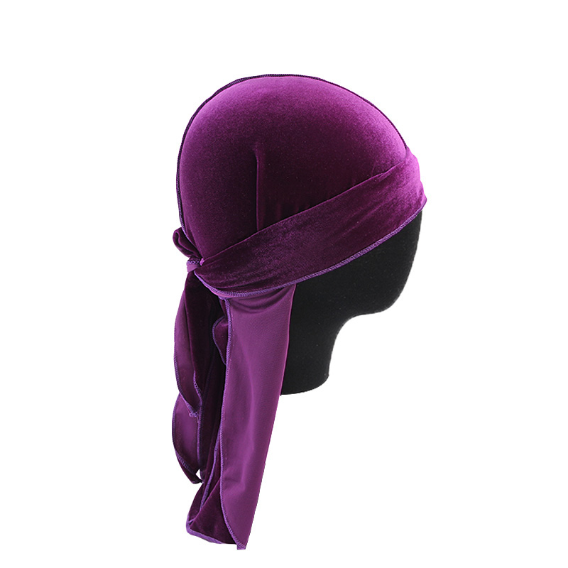 Unisex Velvet Durags Bandana Turban Hat Men Women Breathable Warm Long Tail Doo Rag Durags Pirate Hat Hip Hop Headband: PURPLE