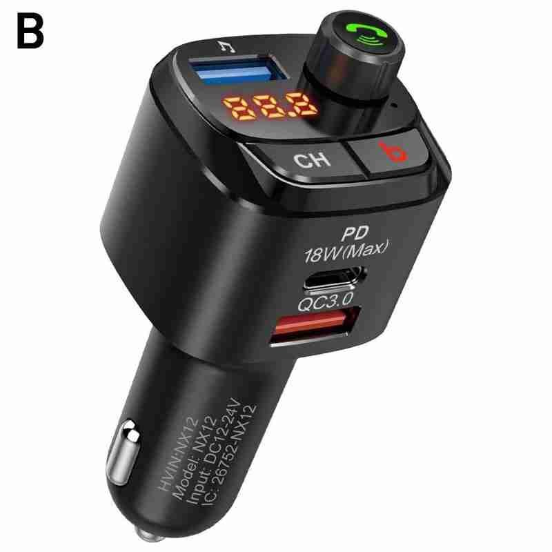 Bluetooth 5.0 FM Transmitter Suitable For Car QC3.0 PD 18W Wireless Radio Adapter Music Player Car Kit With Ambient Light: B