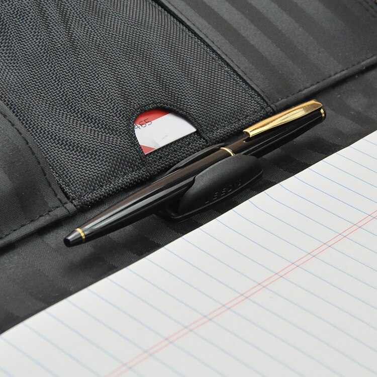 canvas cloth &amp; faux leather A4 manager zipper bag padfolio briefcase zipped folder for documents with notebook black 1261A