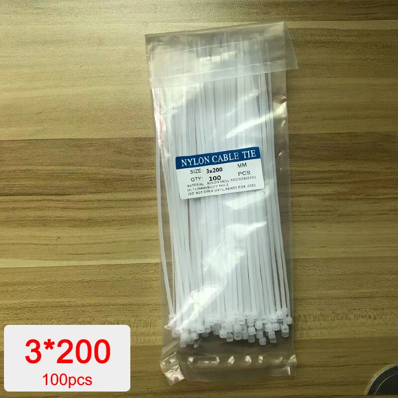 100 kpl/pussi itselukittuva muovinen nylon solmio kiinnitys rengassiteet autotyylinen nippuside lankakääreet hihna autotarvikkeet: 3 x 200
