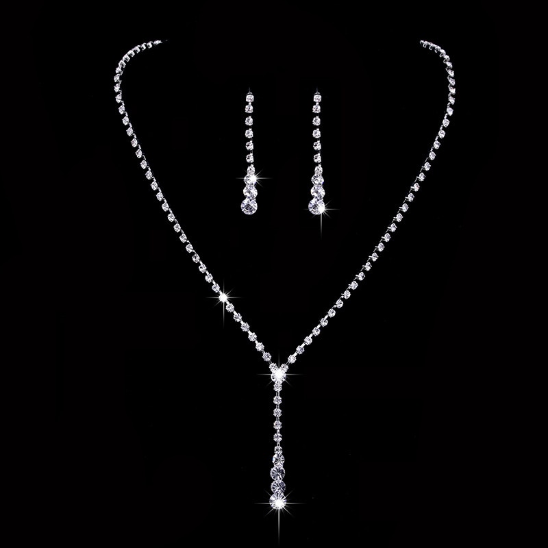 Inspired Celebrity Style Crystal Long Necklace Earrings Set Women conjunto feminino Bridal Bridesmaid Wedding Jewelry Sets